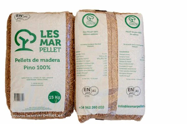 Palet de 77 Sacos de Lesmar Pellet Certificado ENPLUS Pino 100% 15Kg